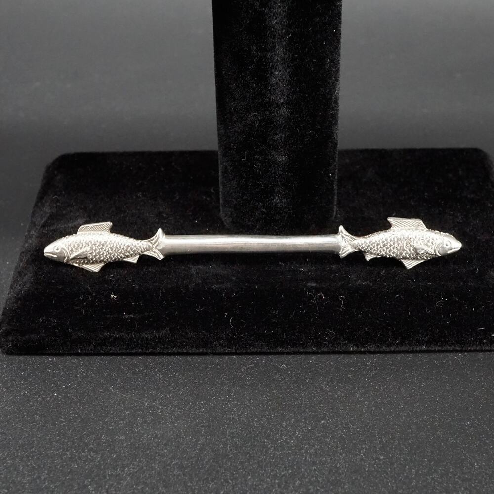 Fish Nautical Silver Tone Dual Bar Brooch Animal Pin Horizontal Clasp 3.75 inch